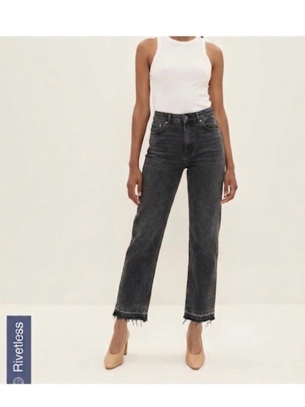 NWT Frank And Oak Patti High-Rise Straight Fit Jeans - Washed Black Size 28